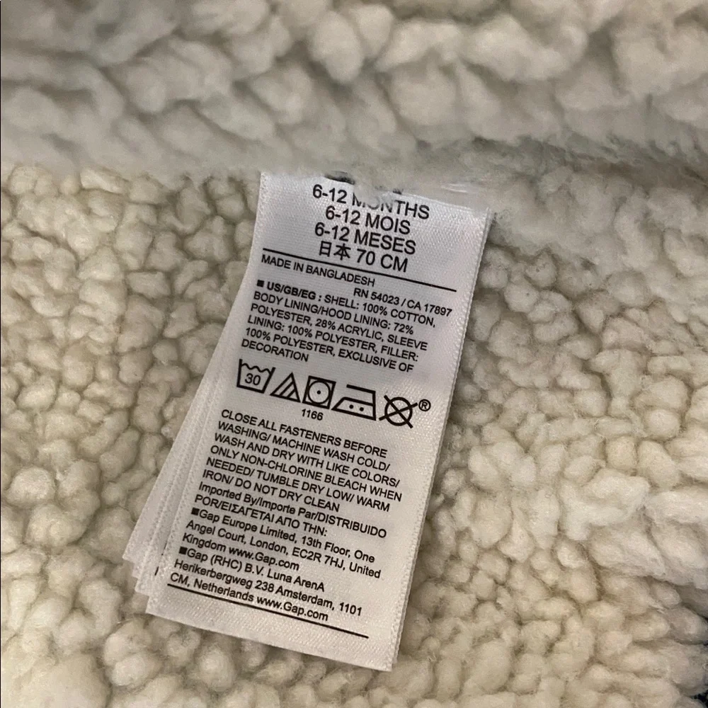 Gap Baby Hooded Denim Jacket Sherpa Lined 6–12M